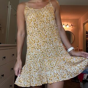 SHEIN Yellow and White Ruffled Tiered Mini Sundress